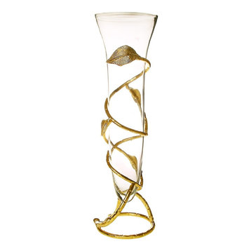 Classic Touch Glass Vase With Gold Leaf Design