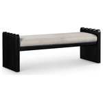 Meridian Furniture - Sonia Upholstered Bench, Beige, Velour Fur Fabric, Black Finish - Transform your interior with the Sonia velour beige fur fabric upholstered bench finished in a rich black wood finish, a harmonious blend of luxury and modern design. Ideal for enhancing the aesthetic of entryways, at the foot of a bed, or as a chic addition to your living room, this bench is as versatile as it is striking. It's the perfect choice for those seeking to add a sophisticated yet functional element to their home decor.