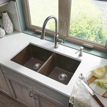 Quartz Classic Double Bowl Undermount Sink, Mocha