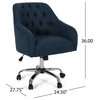 Uriel Tufted Home Office Chair With Swivel Base, Navy Blue, Silver Finish