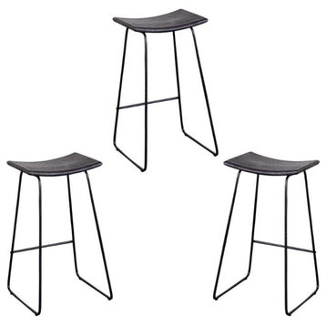 Home Square 3 Piece Solid Wood Bar Stool Set with Metal Base in Black