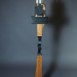 Charred and Carved Wood Candle Stand with Triple Candle Stick - Coffee And Accent Tables