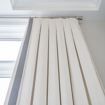 Box Pleated Drapery Panel With Contrasting Trim on Brushed Nickle Hardware