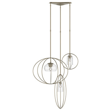 Treble Pendant, Standard, 52" - 66.1", Seeded Clear Glass, Soft Gold