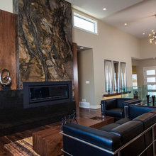 living room stone wall