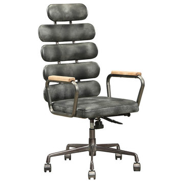 Leatherette Metal Swivel Executive Chair With Five Horizontal Panels Backrest