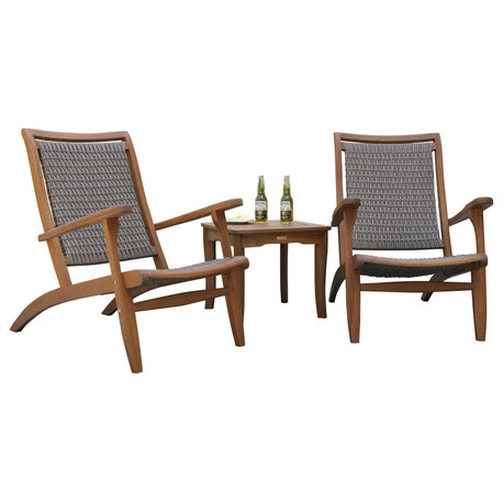 3-Piece Eucalyptus and Gray Wicker Lounge Set With Square Accent Table