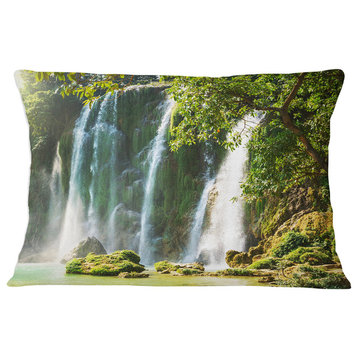 Detian Waterfall in Vietnam Landscape Printed Throw Pillow, 12"x20"