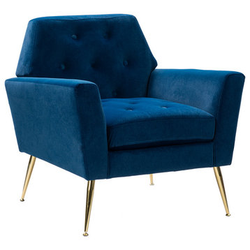 Upholstered Accent Armchair With Tufted Back, Navy