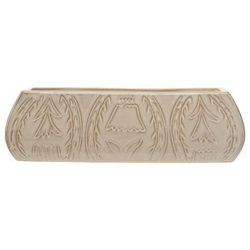 Stoneware Planter with Etched Flower Design, White