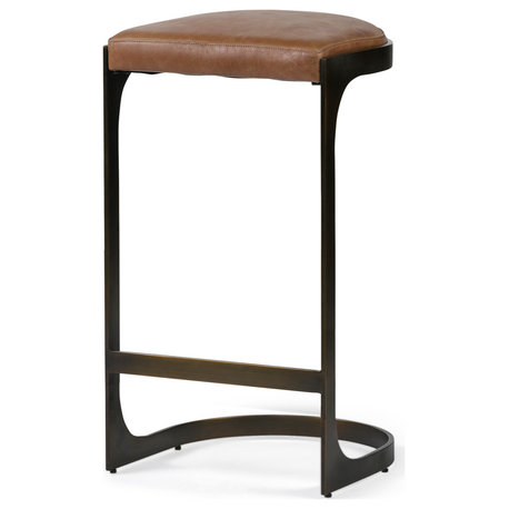 Tyson 31" Seat Height Brown Leather Seat Black Metal Frame Stool