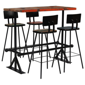 vidaXL Bar Set 5 Piece Dining Table Bar Stool Solid Reclaimed Wood Multicolor