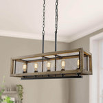 LALUZ - LALUZ 5-Light Rectangle Wood Chandelier - This fixture features 5 lights that point upwards and rhombus wire runs the perimeter of the wood frame, casting plenty of light across your space and allowing the lights to be visible from any angle. This gives a raw touch to the light. It will be a welcome addition to your space. Our this simple and natural design blends beautifully with a variety of home interior styles, from industrial lofts to farmhouse kitchens. Add a charming glow in your entryway or living room, create ambiance in a bathroom, or add space-saving illumination over nightstands in the bedroom.