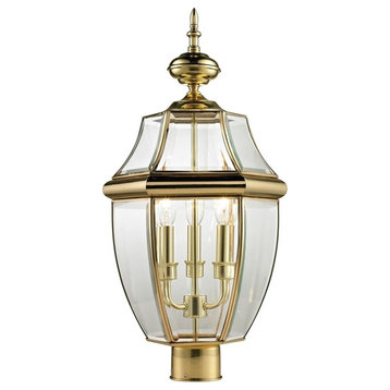 Ashford 3-Light Outdoor Post Lamp, Antique Brass