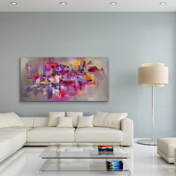 large pink grey abstract art Modern Contemporary Paintings for Family Room