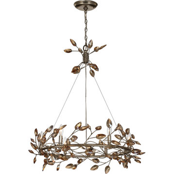 Misthaven Chandelier, Silver Leaf With Antique Gold Paint, Champagne Crystals