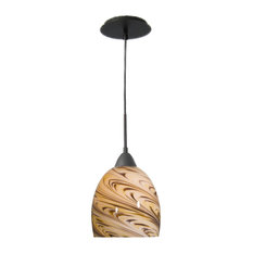 Art Glass 1-Light Mini Pendant With Coast Glass, Metallic Bronze