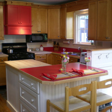 Patricia Wood kitchen. Small space-efficient, Craftsman style, stained maple.