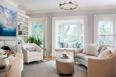 Example of a trendy living room design in Boston