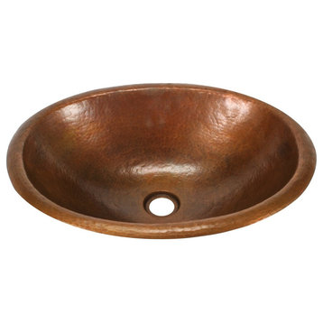 19" Oval Copper Bathroom Sink, Large by SoLuna, Cafe Natural, Flat Rim