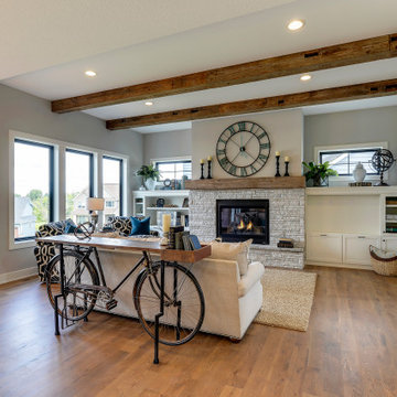Hand Hewn Box Beams on a Transitional Living Room Ceiling