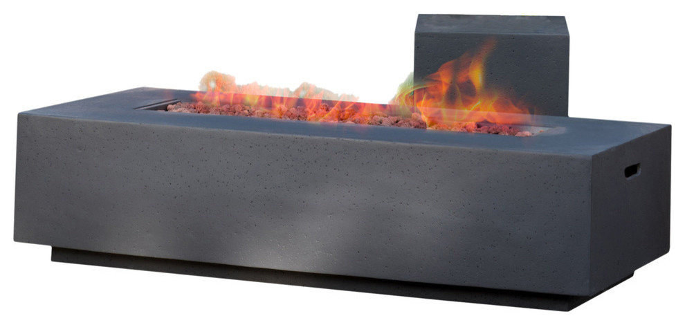 GDF Studio Jaxon Outdoor 50,000 BTU Rectangular Fire Table with Tank Holder, Dark Gray