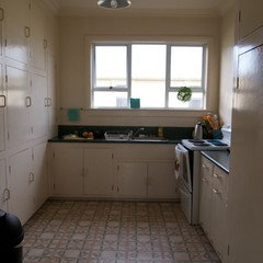 1940's NZ kitchen - small, awkward-ish layout.
