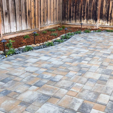 3D Design and Install of Pavers with Outdoor Lighting, Mulch, Shrubs, Rocks