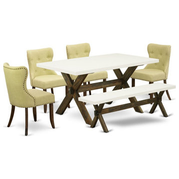 East West Furniture X-Style 6-piece Wood Kitchen Table Set in Jacobean Brown