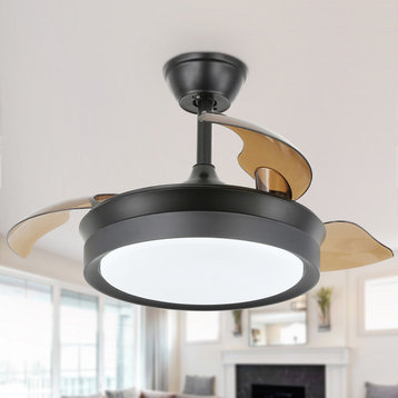 Modern Retractable Ceiling Fan 6-Speed Reversible Motor with Remote and Light, Black, 36"