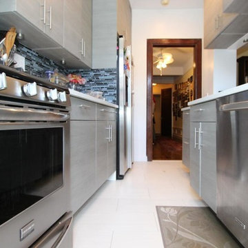 Upper West Side, NYC: Blue Glass Tile Kitchen Remodel