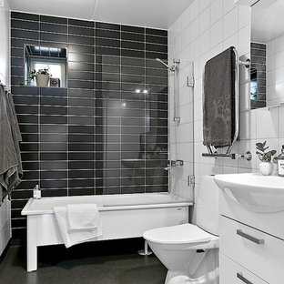 75 Beautiful Black And White Tile Linoleum Floor Bathroom Pictures ...
