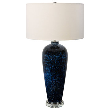 Elegant Cobalt Navy Dark Blue Starry Night Table Lamp 31 in Art Glass Crystal