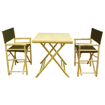 Bamboo Set of 2 Director Chairs and 1 Square Bamboo Table, Black