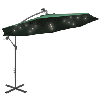 Vidaxl Hanging Parasol With Led Lighting 118.1" Green Metal Pole