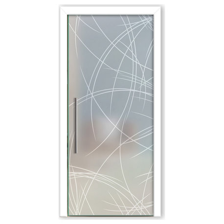 Pocket Glass Doors with Frosted Design, 32"x80", Full-Private, T-Handle Bar