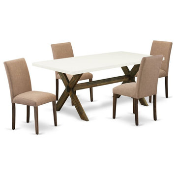 East West Furniture X-Style 5-piece Dining Table Set in Brown/Light Sable