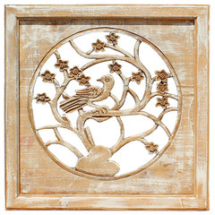 Off White Wash Lacquer Chinese Birds & Flowers Square Wall Panel cs4004S Off White Wash Lacquer Chinese Birds & Flowers Square Wall Panel cs4004S
