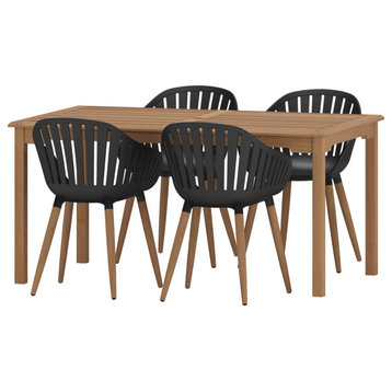 Amazonia Suzuka Teak 5 Piece Outdoor Rectangular Dining Set With Black Chairs