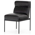 Four Hands - Klein Dining Chair, Sonoma Black - Sleek and sophisticated. Buttery top-grain leather exclusive to Four Hands features wide channeling for generous comfort, with slim, cage-like framing of black-finished iron for an effortlessly cool, monochromatic look.
