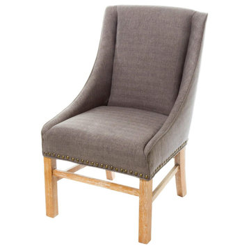 Contemporary Dining Chair, Polyester Upholstered Seat With Nailhead Trim, Silver