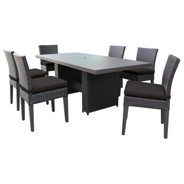 Belle Rectangular Outdoor Patio Dining Table with 6 Armless Chairs Black
