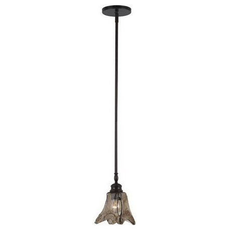 Bronze Mini Pendant Light With Marbleized Amber Glass Shade