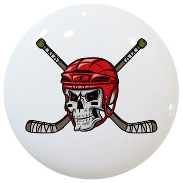 Red Hockey Skull Ceramic Cabinet Drawer Knob