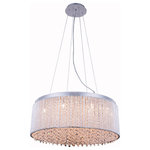 Elegant Furniture & Lighting - Influx 14-Light Chrome Pendant - This ring of celestial light will leave an impression of dynamic resonance in your bedroom, dining room, or entryway with the Influx collection of hanging fixtures. Multifaceted royal-cut clear crystal beads dance within a glistening chrome silhouette of metallic twists. Be swept you off your feet by this contemporary lighting fixture that inspires a glow of brilliant, breathtaking wonder.