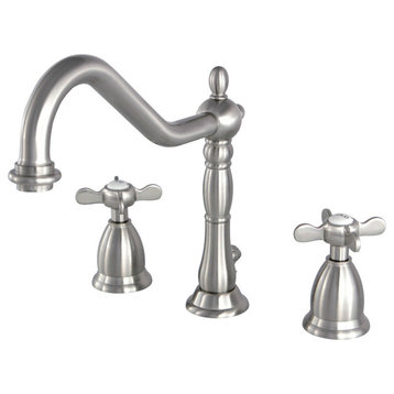 Widespread Bathroom Faucet, Brass Pop-Up, Brushed Nickel