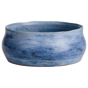 Elegant Rustic Modern Blue Ombre Ceramic Decorative Bowl Denim Finish Textured