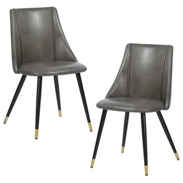 Homycasa 32.7"H Modern Leather Dining Chair in Gray (Set of 2)