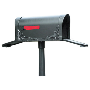 Floral Curbside Mailbox with Two Doors, Black