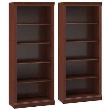 Set of 2 Bookcase, Traditional Style With 5 Open Shelves, Harvest Cherry Finish